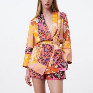Zara Printed Kimono Short Set